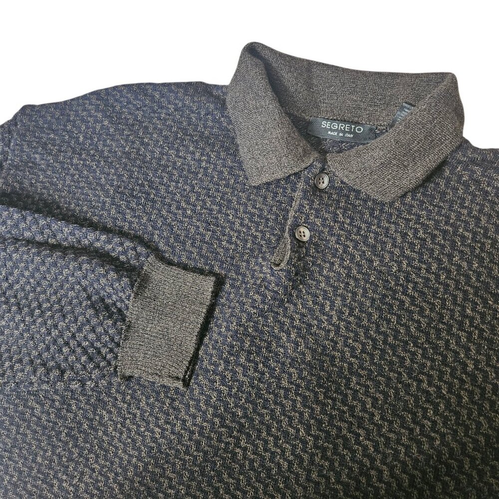 Segreto 100% Merino Wool Men's Sweater SZ XLT Tall Collared Brown/Black Italy